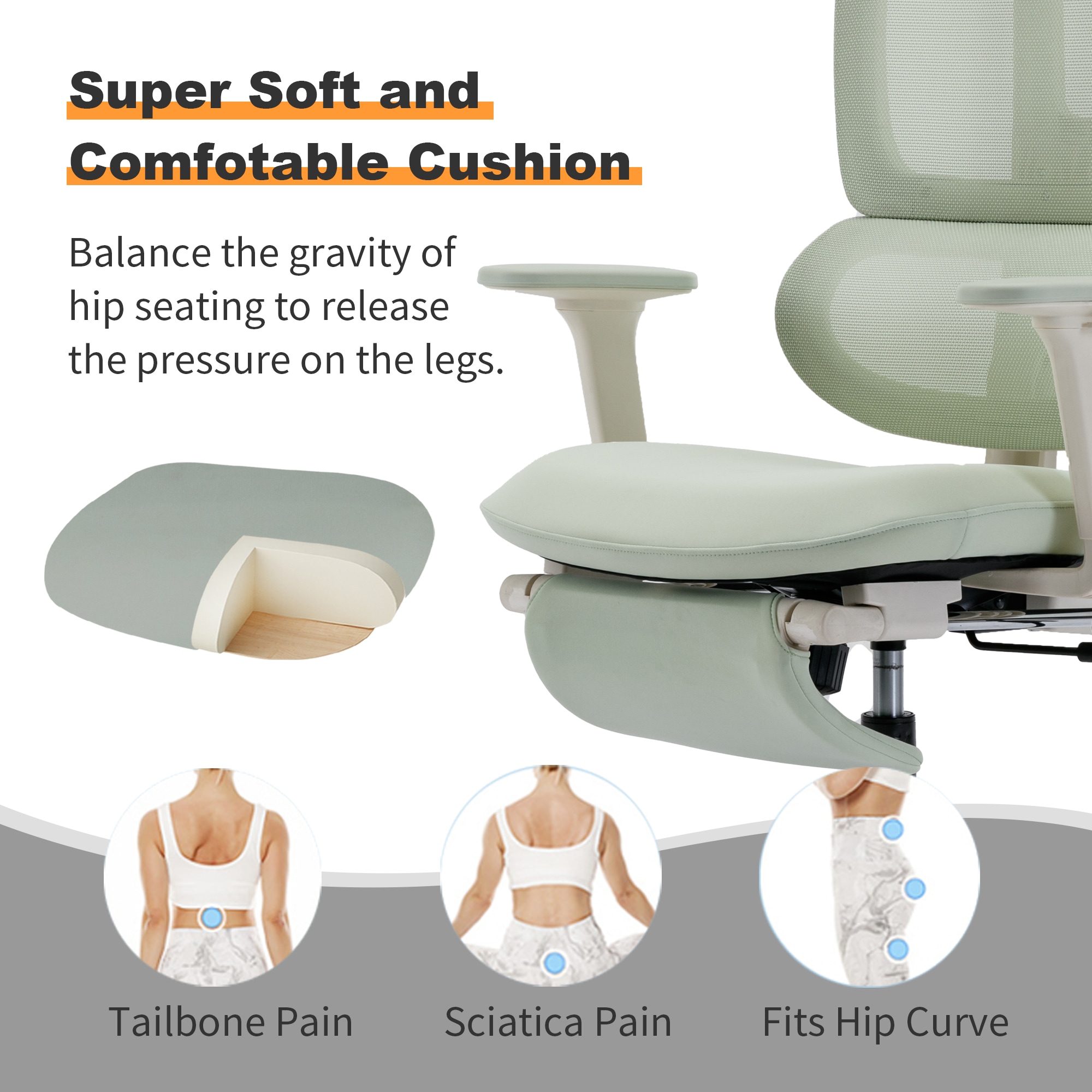 Multi-functional Ergonomic Mesh Office Chair With Adjustable Armrest,Footrest,Lumbar Support, 360° Silent Wheels,Headrest For Home & Office,Grey White_maomaolike.com